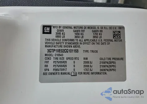 2012 GMC Sierra C1500 Sle z USA, uszkodzony, nr VIN 3GTP1VE02CG101168